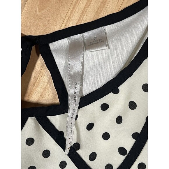 LC Lauren Conrad Sleeveless A Line Dress Size 2 Women’s Polka Dot Black White - Picture 5 of 13